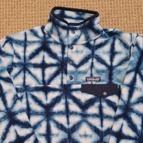 Patagonia Synchilla Snap-T Blue Diamond Shibori Tie Dye Fleece Pullover Womens S - Picture 6 of 15